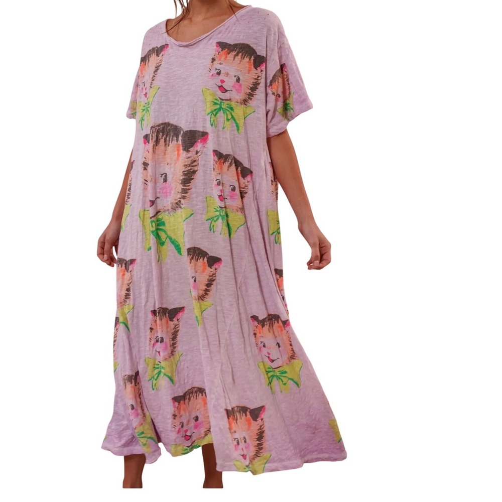 Magnolia Pearl Cute Benny Tee Shirt Dress 2216 Kittens Distressed Lavender NWT